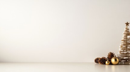 Aufkleber - A close-up view features golden Christmas baubles and pinecones arranged on a white background, creating a seasonal decorative border that enhances holiday spirit