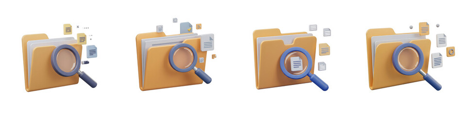 Poster - 3D Render of File Folders with Magnifying Glass
