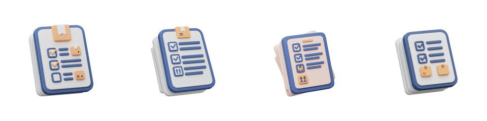 Poster - Isometric 3D Checklist Icons: Blue Orange Pastel Design
