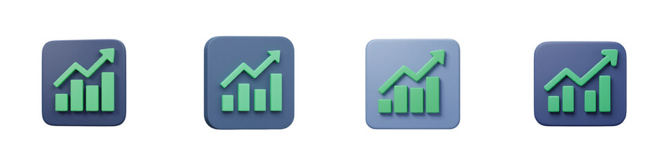Poster - 3D Render of Four Green and Blue Growth Charts Icons