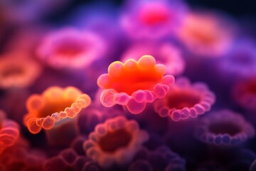 Aufkleber - Extreme close-up reveals chromosomal activity during cell division, highlighting vibrant colors against a dark backdrop, creating a striking visual effect