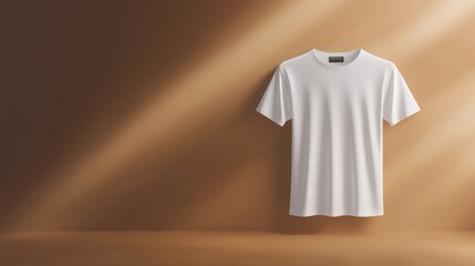 Leinwandbilder - Front-facing shot of a plain white cotton t-shirt mockup on a neutral background, perfectly lit to highlight the fabric's texture and clarity with space for design