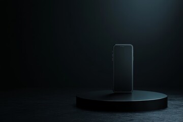 Aufkleber - A contemporary smartphone is elegantly positioned at an angle on a glossy black surface, highlighting its refined design with ample space for branding or text