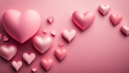 Wall Mural - pink grainy gradient hearts background valentine day overlay copy space
