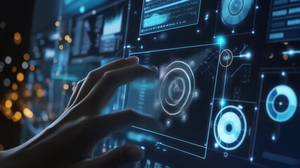 Poster - close up hand gestures control complex data analysis on a futuristic touchscreen display. seamlessly