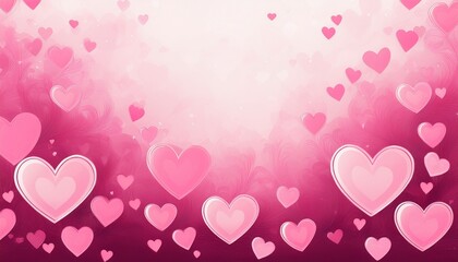 Wall Mural - pink hearts background, romantic cute pink heart border pattern, greeting card invitation header whi