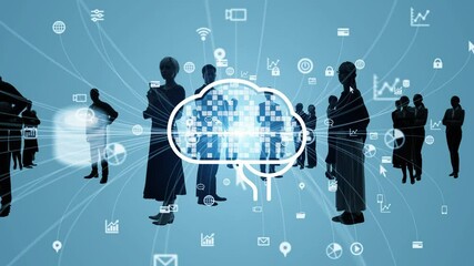 Poster - Multinational people silhouettes and AI (artificial intelligence) concept
