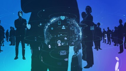 Poster - Multinational people silhouettes and social network concept