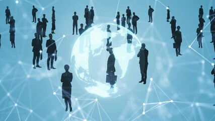 Poster - Multinational people silhouettes and global network concept