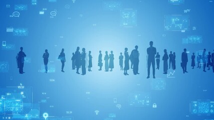 Aufkleber - Multinational people silhouettes and digital technology concept