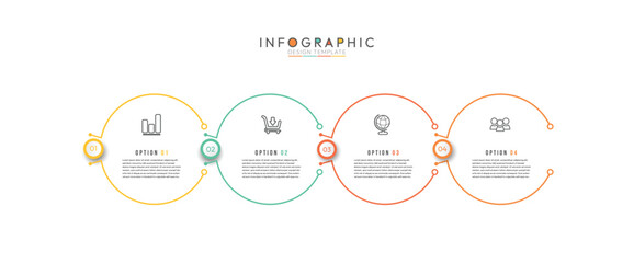 Fototapete - Informative circular process infographic chart for business startup demonstration. 4 circular nodes, each representing a step or stage in a process, Privacy online info chart with thin line icons.