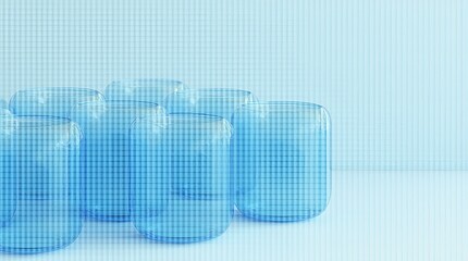 Aufkleber - A row of blue glass cups are lined up on a white background