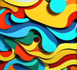 Poster - This colorful illustration features vibrant abstract layers that flow and swirl gracefully across a serene blue background, creating a dynamic and engaging visual element.generative ai
