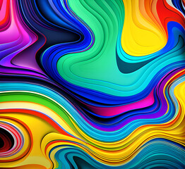 Poster - This colorful illustration features vibrant abstract layers that flow and swirl gracefully across a serene blue background, creating a dynamic and engaging visual element.generative ai