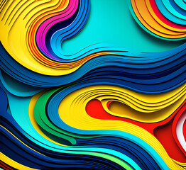 Poster - This colorful illustration features vibrant abstract layers that flow and swirl gracefully across a serene blue background, creating a dynamic and engaging visual element.generative ai
