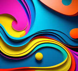 Poster - This colorful illustration features vibrant abstract layers that flow and swirl gracefully across a serene blue background, creating a dynamic and engaging visual element.generative ai