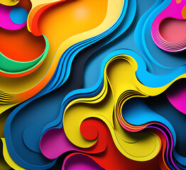 Poster - This colorful illustration features vibrant abstract layers that flow and swirl gracefully across a serene blue background, creating a dynamic and engaging visual element.generative ai