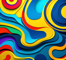 Poster - This colorful illustration features vibrant abstract layers that flow and swirl gracefully across a serene blue background, creating a dynamic and engaging visual element.generative ai