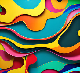 Poster - This colorful illustration features vibrant abstract layers that flow and swirl gracefully across a serene blue background, creating a dynamic and engaging visual element.generative ai