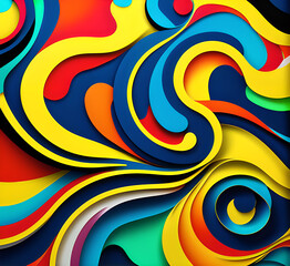 Poster - This colorful illustration features vibrant abstract layers that flow and swirl gracefully across a serene blue background, creating a dynamic and engaging visual element.generative ai