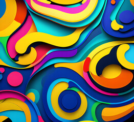 Poster - This colorful illustration features vibrant abstract layers that flow and swirl gracefully across a serene blue background, creating a dynamic and engaging visual element.generative ai