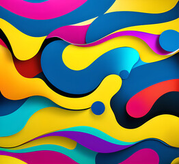Poster - This colorful illustration features vibrant abstract layers that flow and swirl gracefully across a serene blue background, creating a dynamic and engaging visual element.generative ai