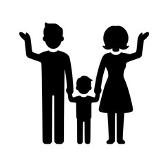 Poster - Family icon featuring parents and child in minimalist design style