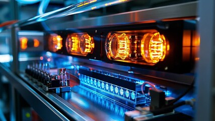 Aufkleber - high tech laboratory equipment featuring illuminated orange and blue lights, showcasing advanced tec