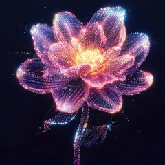 Poster - luminous digital flower glowing brightly in dark space