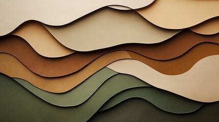 Wall Mural - a banner featuring overlapping textured paper cut-out layers in earthy tones of brown, beige, and ol