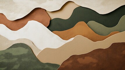 Wall Mural - a banner featuring overlapping textured paper cut-out layers in earthy tones of brown, beige, and ol