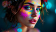 © Bittbrew - Cara de mujer maquillada con colores vivos y brillantes para carnaval