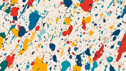 Wall Mural - a banner showcasing a chaotic, splattered pattern of bright primary colors on a neutral gray backgro