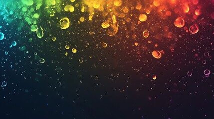 Wall Mural - a banner showcasing abstract water droplets in 3d, refracting light into rainbow colors on a dark ba