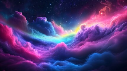 Wall Mural - a dreamy banner with clouds of smoke in vibrant shades of pink, blue, and purple swirling across a d