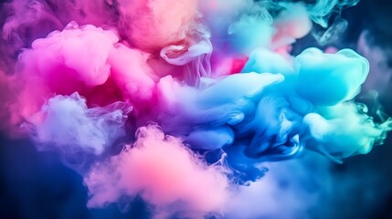 Wall Mural - a dreamy banner with clouds of smoke in vibrant shades of pink, blue, and purple swirling across a d