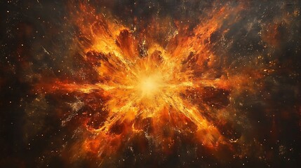 Wall Mural - a dynamic burst of glowing particles radiating outward from the center, with fiery orange and yellow