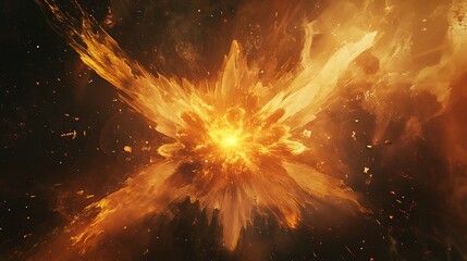 Wall Mural - a dynamic burst of glowing particles radiating outward from the center, with fiery orange and yellow
