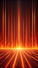 Poster - abstract, fiery, and dynamic illustration with vertical lines of light emanating upwards from a fire base