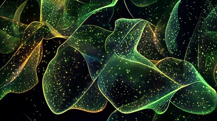 Wall Mural - a flowing abstract banner with patterns resembling veins of leaves, glowing in vibrant greens