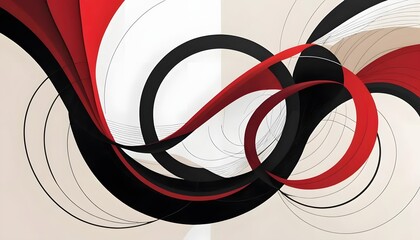 Poster - Modern Abstract Digital Art | Dynamic Red, Black & White Curves | Futuristic Geometric Design | Minimalist Motion Flow | High-Quality Abstract Vector Art | Elegant Swirling Lines & Shapes |
