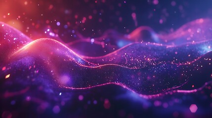 Wall Mural - a futuristic abstract design with holographic light trails and sparkles floating on a dark gradient 
