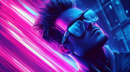 Wall Mural - a futuristic banner with neon gradients of cyan, magenta, and electric blue creating a glowing, cybe
