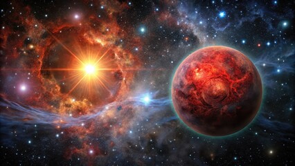 Wall Mural - dark nebula with red supergiant betelgeuse in the foreground, stellar nursery, space scene