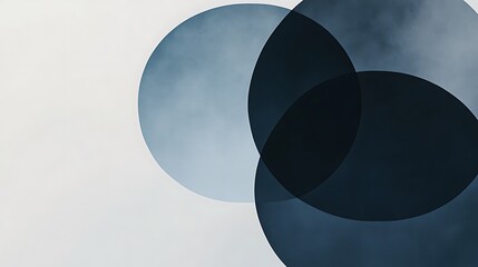 Wall Mural - a minimalist banner with simple, overlapping circles in muted gray and blue, creating a clean, abstr