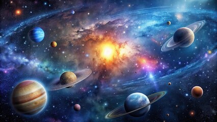 Wall Mural - starry night sky with galaxies and planets, cosmic beauty, interstellar gas, cosmic beauty, interste