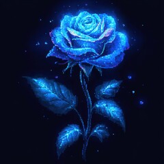 Poster - A digital blue rose glows brightly in the dark