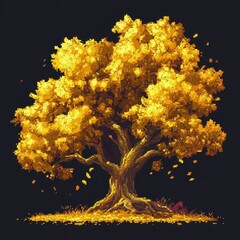 Poster - golden pixelated tree autumnal leaves falling