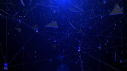 Aufkleber - Futuristic network connection smooth movement on blue background. Geometric triangle pattern moving on cyber space 4K motion