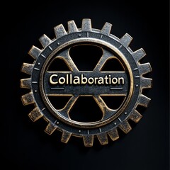 Fototapete - Collaboration in Motion: A Steampunk Gear Symbolizing Teamwork and Shared Success, Set Against a Minimalist Background